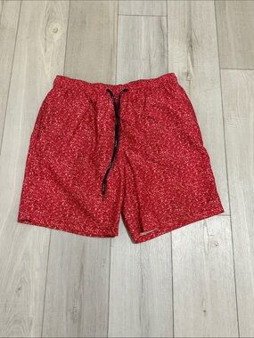 Calvin Klein Red Micro-Print Swim Trunks